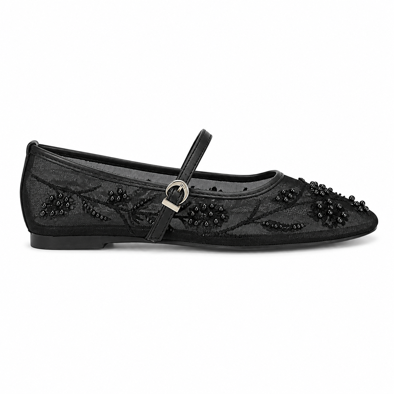 Ballerine Mary Jane in tulle ricamato con perline