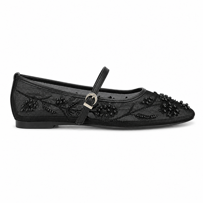 Ballerine Mary Jane in tulle ricamato con perline