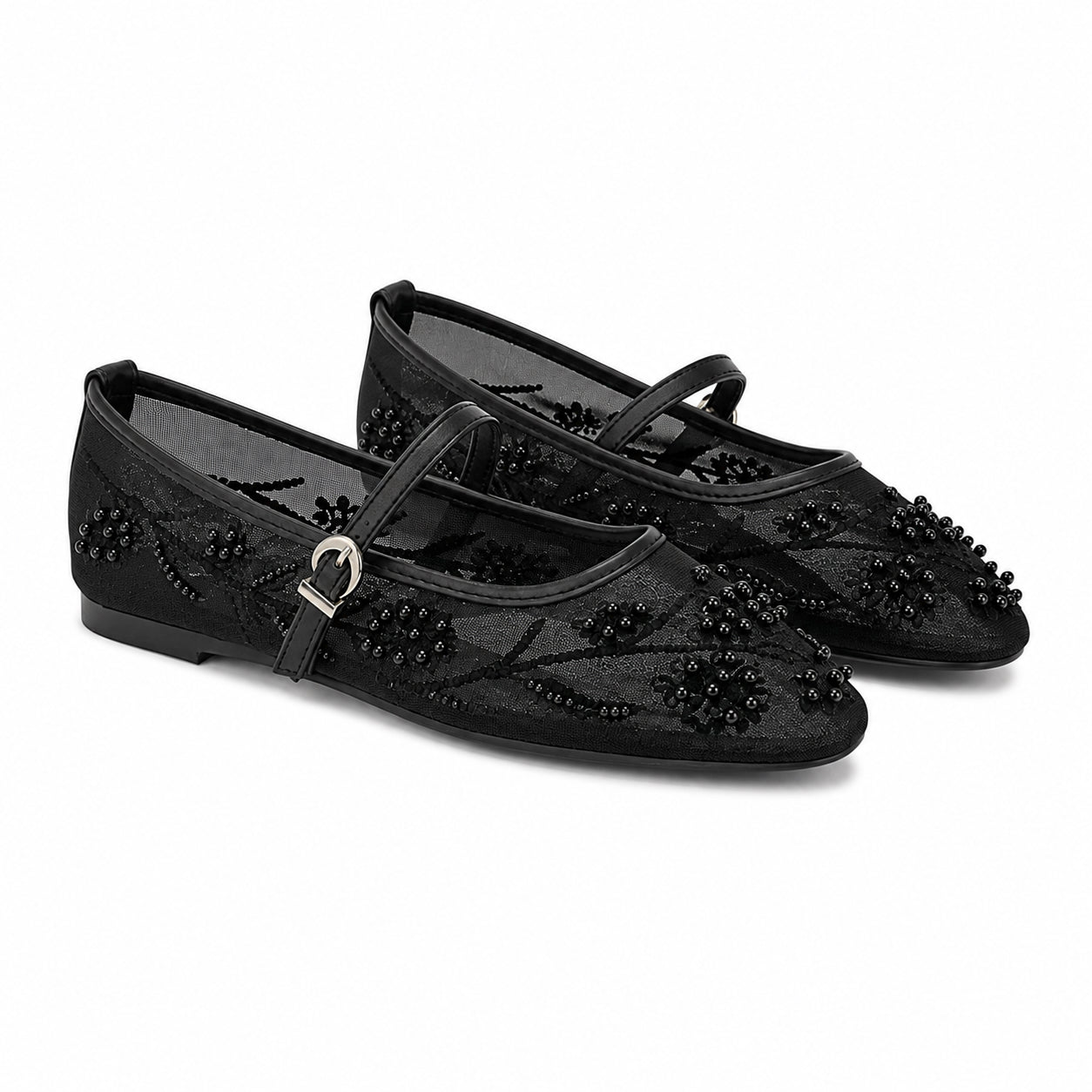Ballerine Mary Jane in tulle ricamato con perline