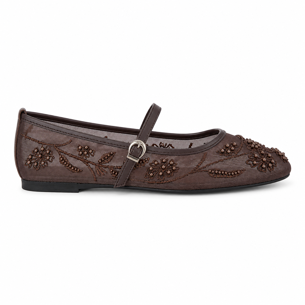 Ballerine Mary Jane in tulle ricamato con perline
