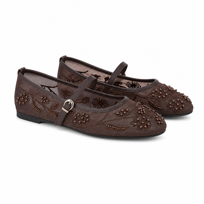 Ballerine Mary Jane in tulle ricamato con perline