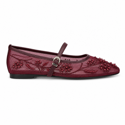 Ballerine Mary Jane in tulle ricamato con perline