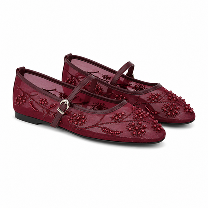 Ballerine Mary Jane in tulle ricamato con perline
