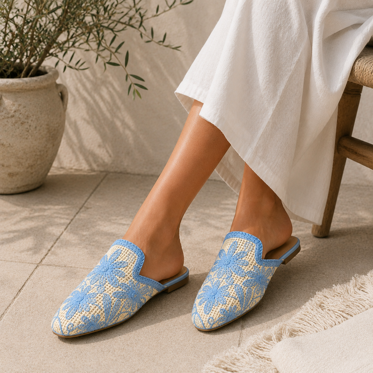 Sabot Donna Traforato con Ricamo Floreale