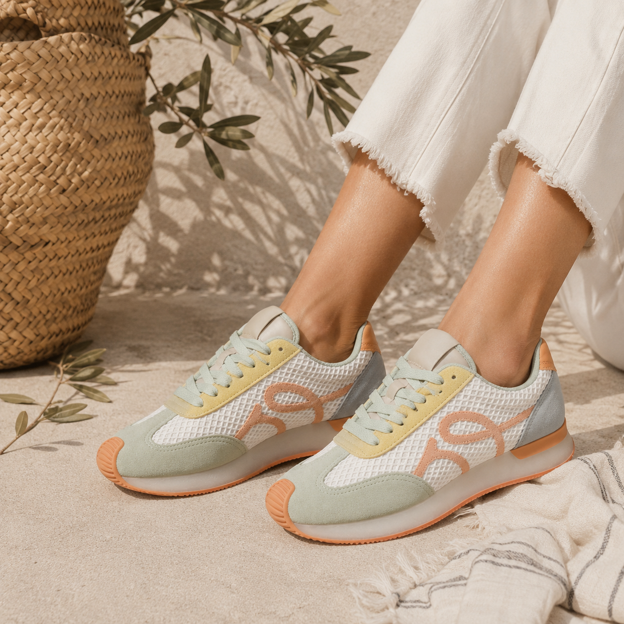 Sneakers Donna in Mesh con Dettagli Pastello