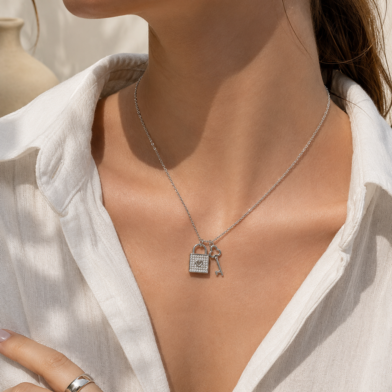 Collana Lucchetto & Chiave con Zirconi