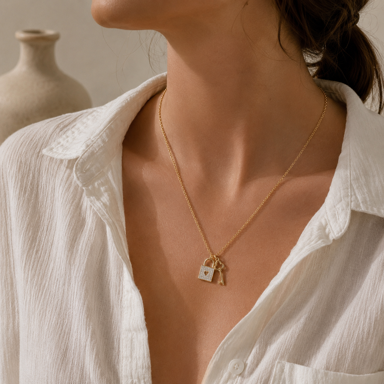 Collana Lucchetto & Chiave con Zirconi