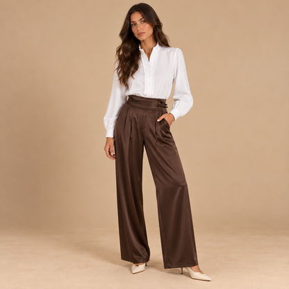 Pantalone palazzo in raso con chiusura laterale – Lumina