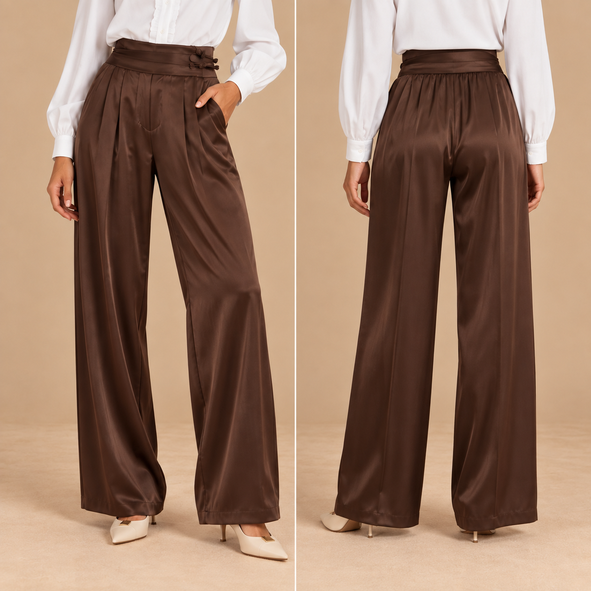 Pantalone palazzo in raso con chiusura laterale – Lumina