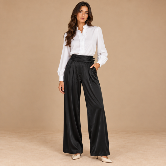 Pantalone palazzo in raso con chiusura laterale – Lumina