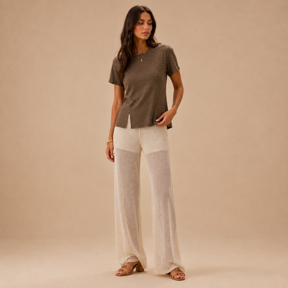 T-Shirt Marrone con Micro Strass All-Over