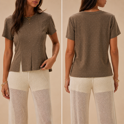 T-Shirt Marrone con Micro Strass All-Over