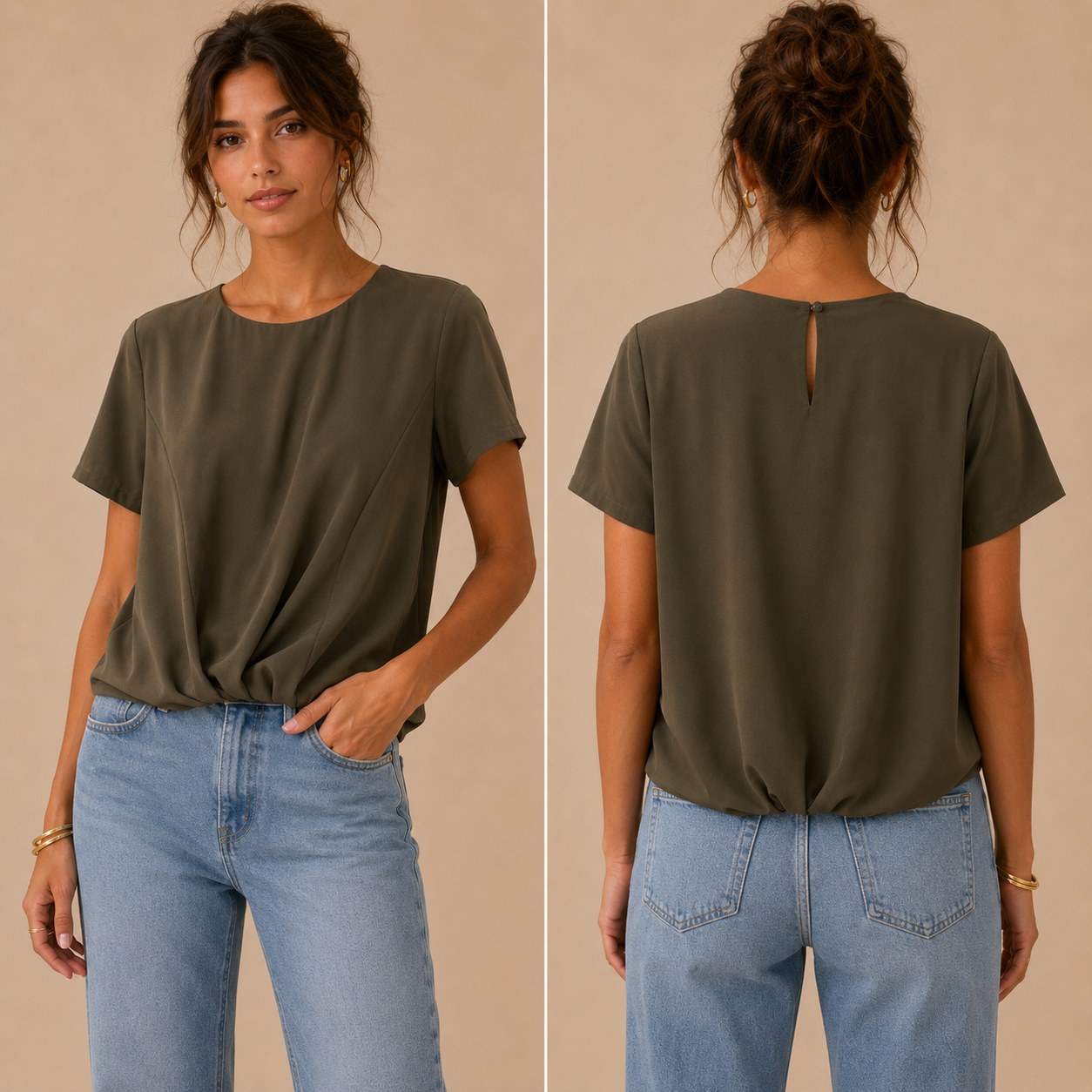 Blusa Verdone con Drappeggio Frontale
