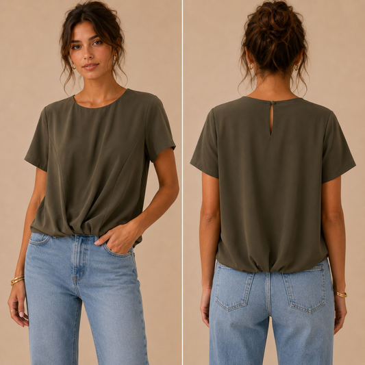 Blusa Verdone con Drappeggio Frontale