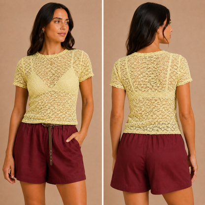 Maglia Donna Traforata a Manica Corta