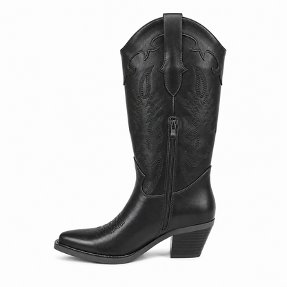 Stivale Camperos con Ricami Western – Nero e Marrone