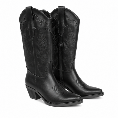 Stivale Camperos con Ricami Western – Nero e Marrone