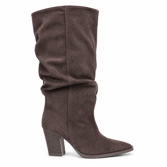 Stivale Alto Scamosciato con Tacco – Khaki e Marrone