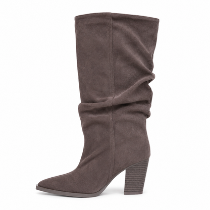 Stivale Alto Scamosciato con Tacco – Khaki e Marrone