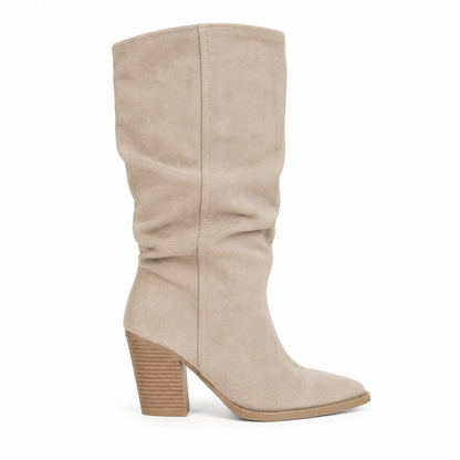 Stivale Alto Scamosciato con Tacco – Khaki e Marrone