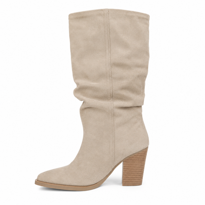 Stivale Alto Scamosciato con Tacco – Khaki e Marrone