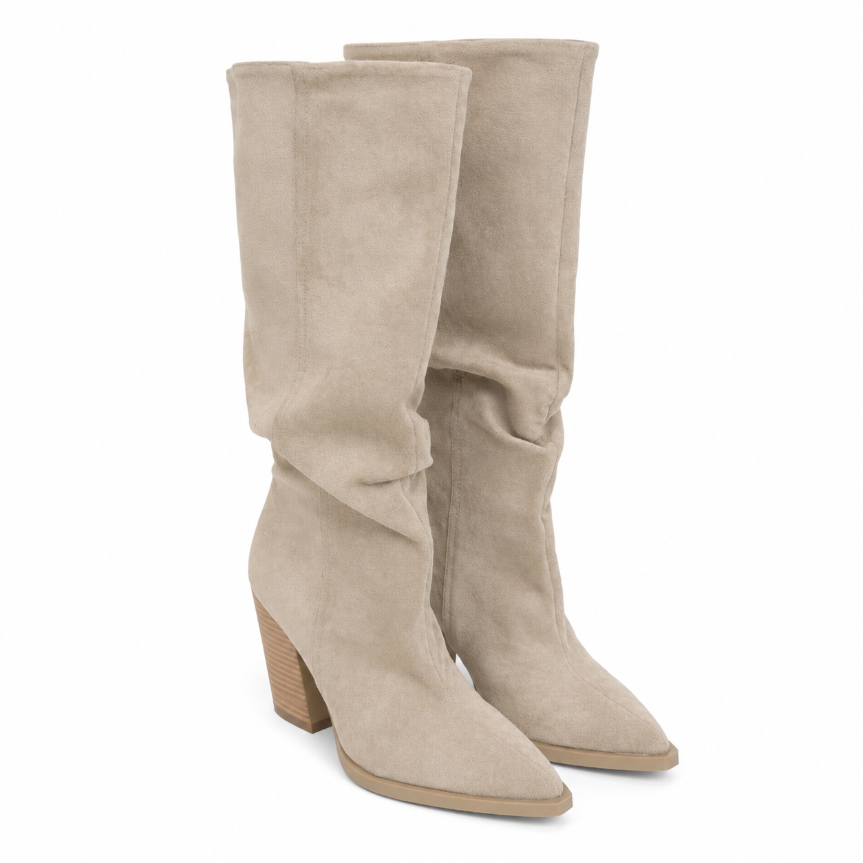 Stivale Alto Scamosciato con Tacco – Khaki e Marrone