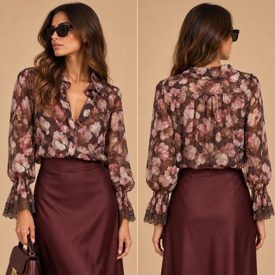 Camicia floreale con dettagli in pizzo