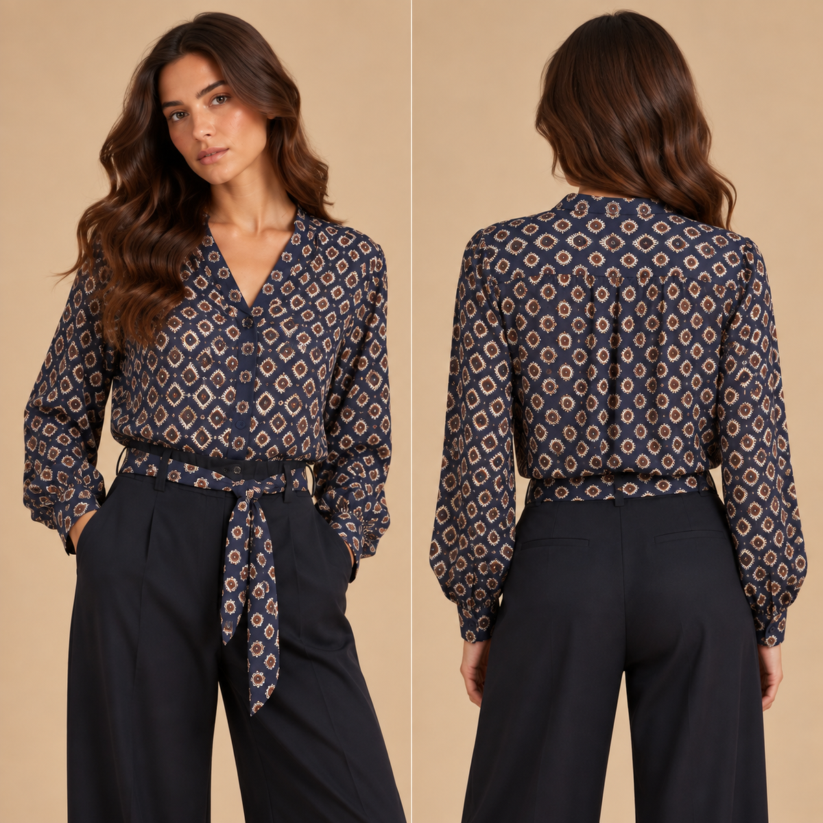 Camicia fantasia geometrica con cintura