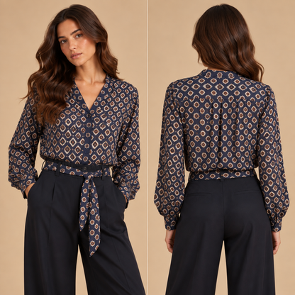 Camicia fantasia geometrica con cintura
