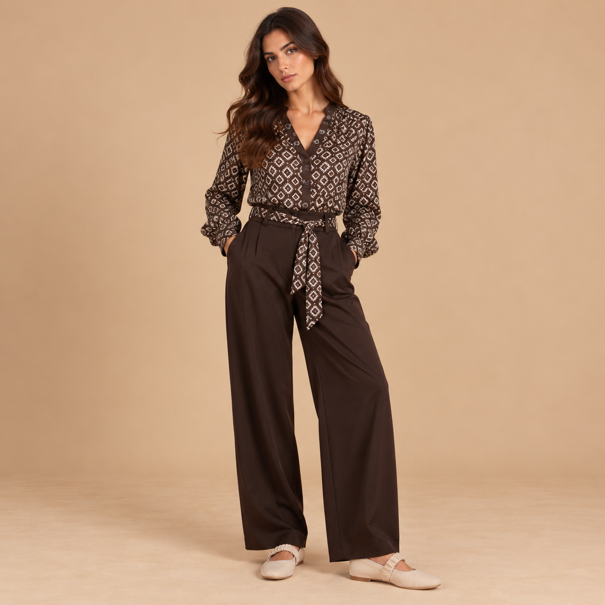 Camicia fantasia geometrica con cintura