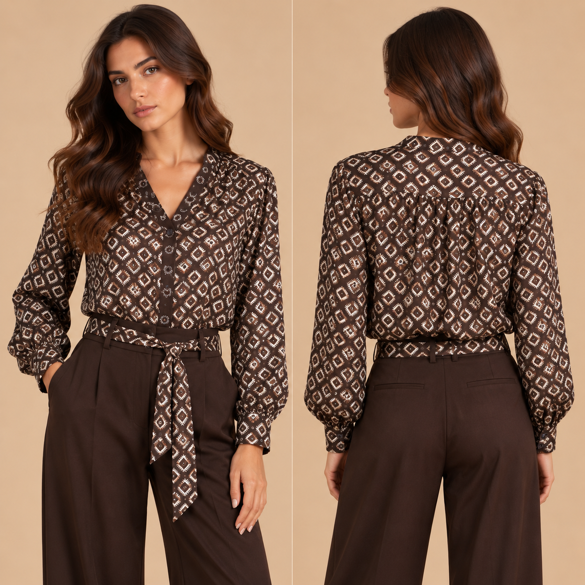 Camicia fantasia geometrica con cintura