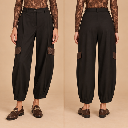 Pantalone cargo balloon con dettagli effetto pelle
