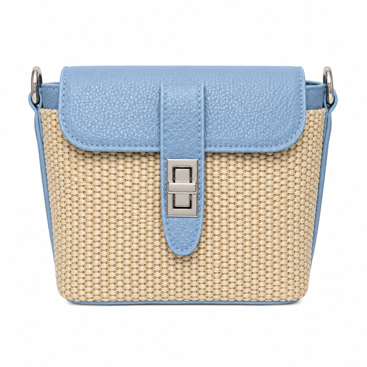 Borsa Tracolla Effetto Rafia con Chiusura Gioiello – Azzurro, Camel, Rosso e Rosa
