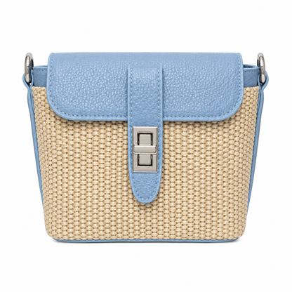 Borsa Tracolla Effetto Rafia con Chiusura Gioiello – Azzurro, Camel, Rosso e Rosa