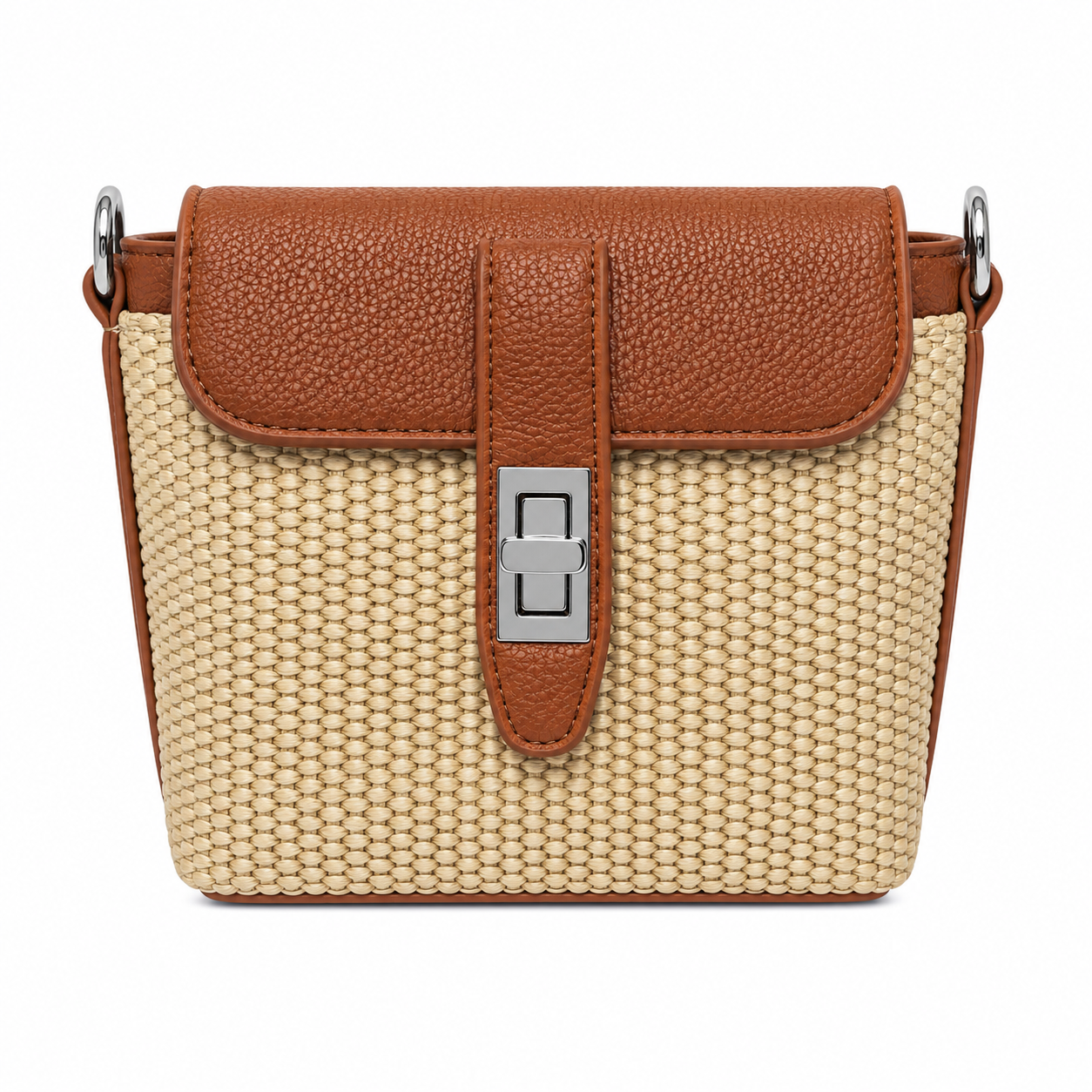 Borsa Tracolla Effetto Rafia con Chiusura Gioiello – Azzurro, Camel, Rosso e Rosa
