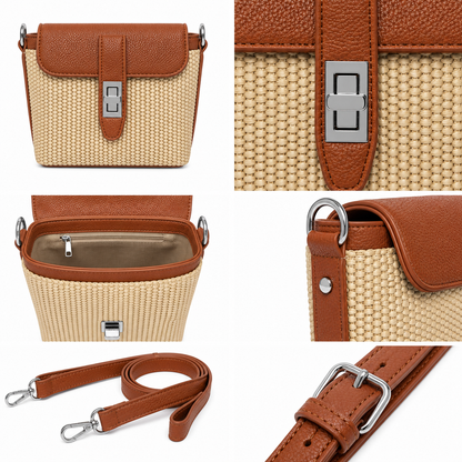 Borsa Tracolla Effetto Rafia con Chiusura Gioiello – Azzurro, Camel, Rosso e Rosa