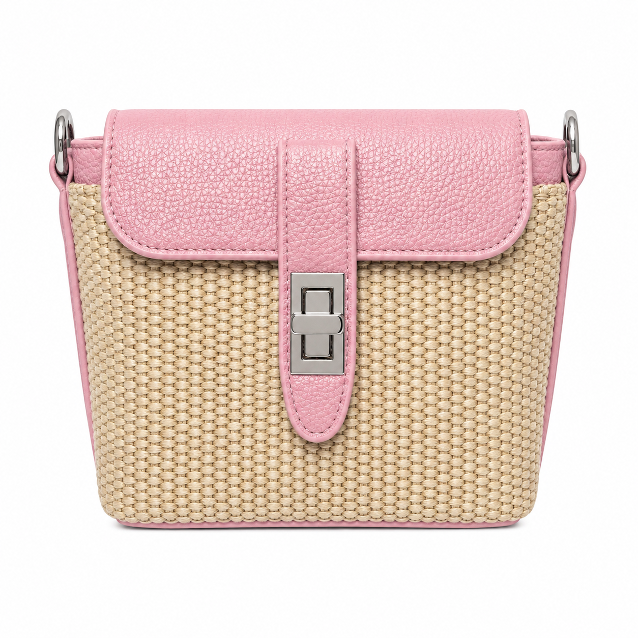 Borsa Tracolla Effetto Rafia con Chiusura Gioiello – Azzurro, Camel, Rosso e Rosa