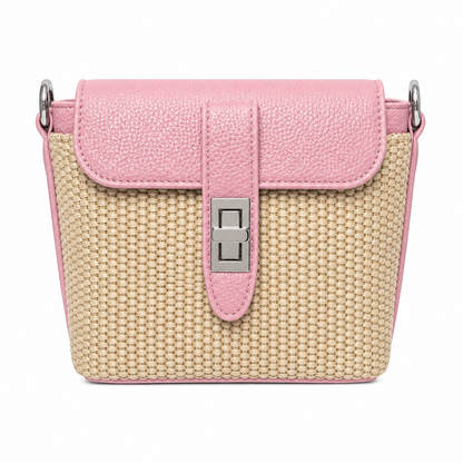 Borsa Tracolla Effetto Rafia con Chiusura Gioiello – Azzurro, Camel, Rosso e Rosa