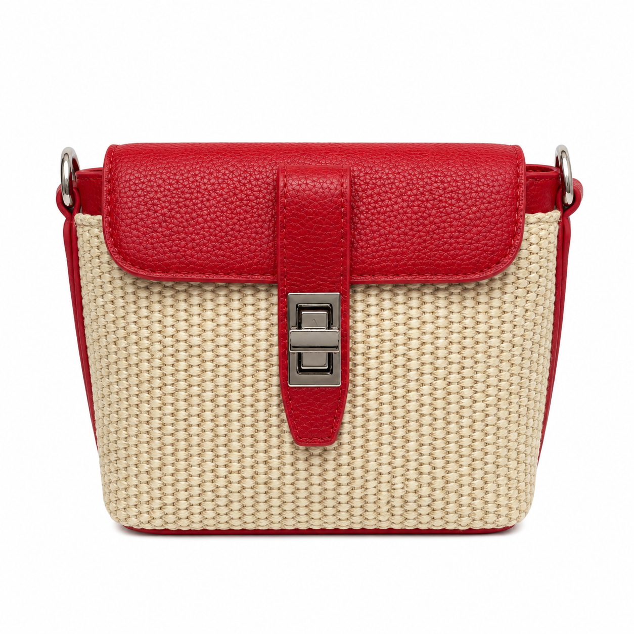 Borsa Tracolla Effetto Rafia con Chiusura Gioiello – Azzurro, Camel, Rosso e Rosa