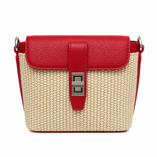 Borsa Tracolla Effetto Rafia con Chiusura Gioiello – Azzurro, Camel, Rosso e Rosa