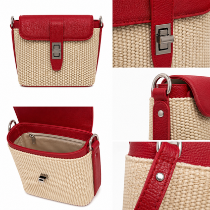 Borsa Tracolla Effetto Rafia con Chiusura Gioiello – Azzurro, Camel, Rosso e Rosa