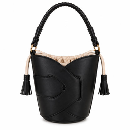 Borsa Secchiello Donna con Nappine – Beige, Nero, Bianco e Rosa