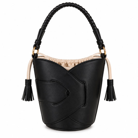 Borsa Secchiello Donna con Nappine – Beige, Nero, Bianco e Rosa
