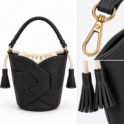 Borsa Secchiello Donna con Nappine – Beige, Nero, Bianco e Rosa