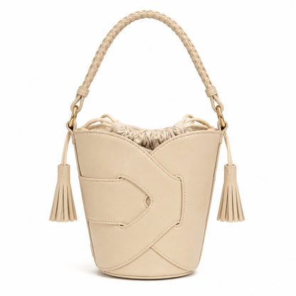Borsa Secchiello Donna con Nappine – Beige, Nero, Bianco e Rosa