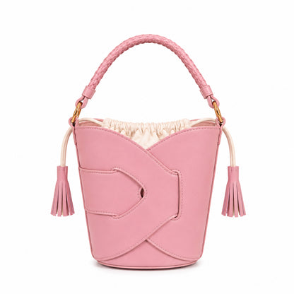 Borsa Secchiello Donna con Nappine – Beige, Nero, Bianco e Rosa