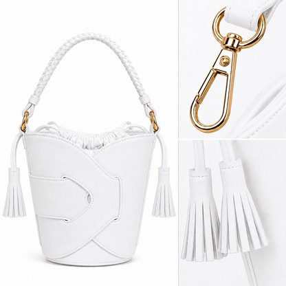 Borsa Secchiello Donna con Nappine – Beige, Nero, Bianco e Rosa