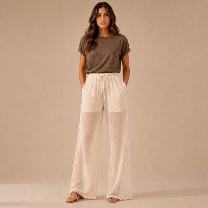 Pantalone Palazzo Bianco in Maglia Traforata