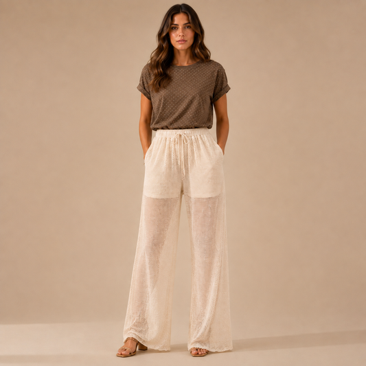 Pantalone Palazzo Bianco in Maglia Traforata