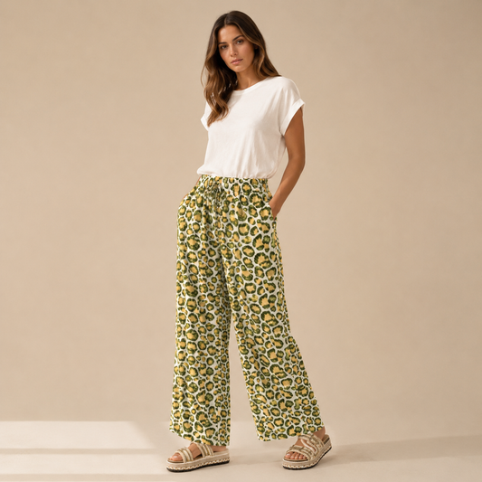 Pantalone Palazzo Animalier Verde